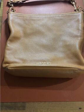 Coach Pebbled Leather Shoulder Bag in Light Brown with Gold Hardware